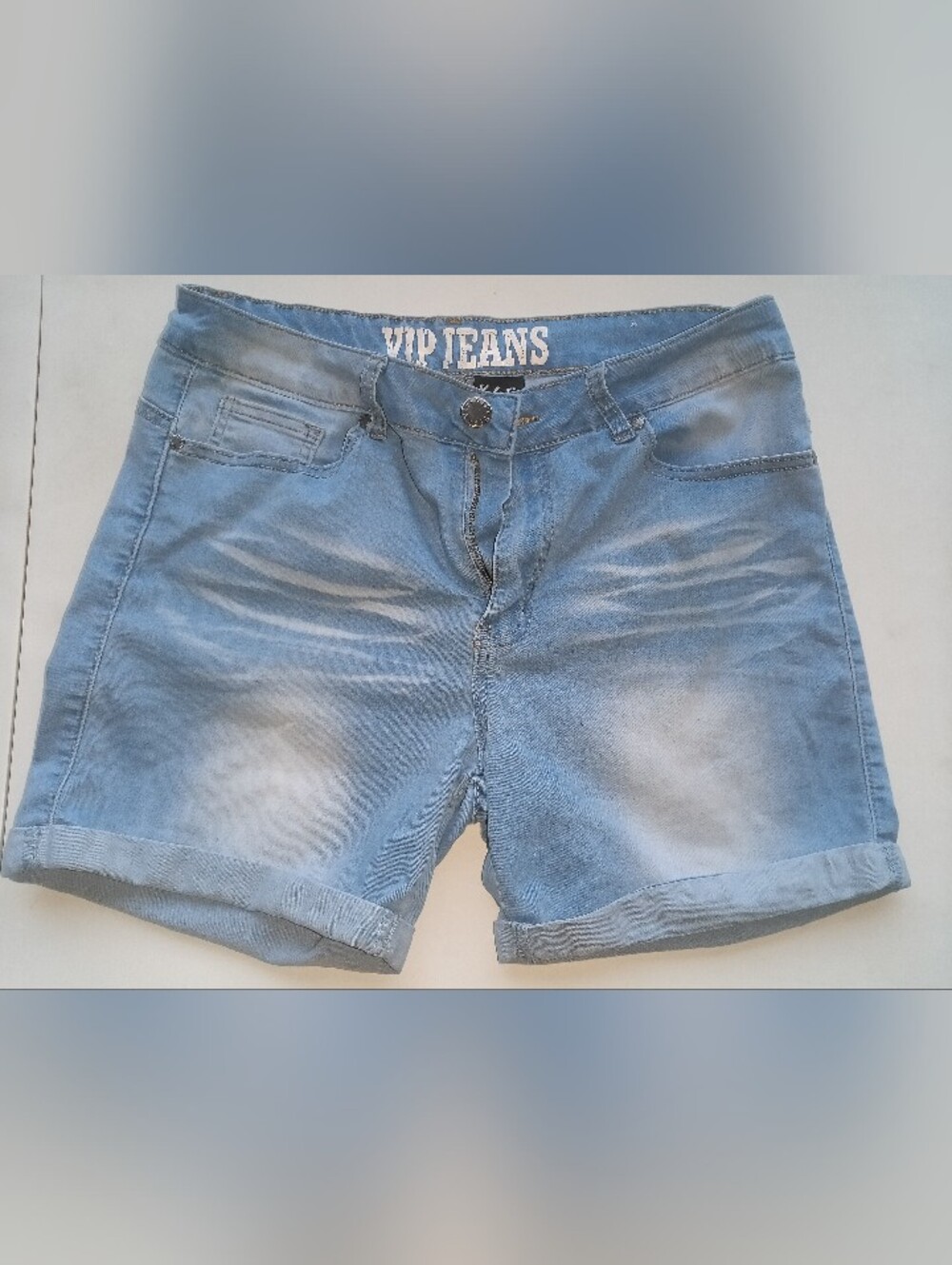 VIP Light Blue Slim Women’s Shorts with Gold Stitch Accent